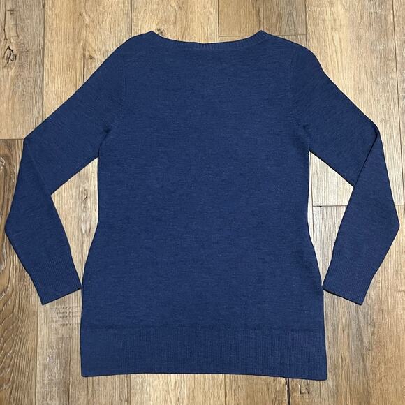Eileen Fisher 100% Merino Wool Crew Neck High Low Hem Sweater Blue XXS Italian - Picture 5 of 8